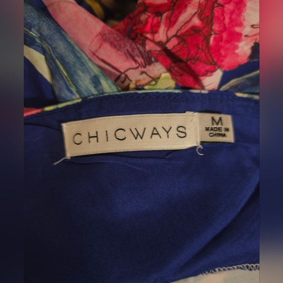 Chicways Floral Deep V Neck Maxi Dress Size Medium Pink And Blue - Picture 10 of 10